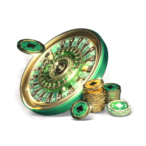 Casino roulette wheel and gaming chips